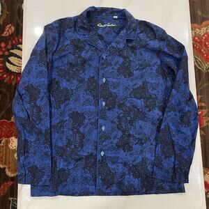 Robert Graham Mens Large Pajama Shirt Blue Black Paisley Long Sleeve Button Up
